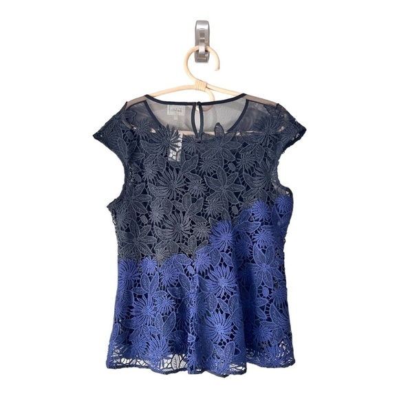 Deletta Garden Guise Mesh and Lace Top Blouse Black & Navy Occasion Top NEW - Picture 10 of 16